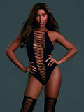 Dreamgirl Women'S Opaque Seamless Criss-Cross Teddy And Matching Stockings Set, One Size Black