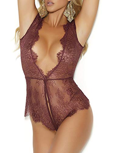 Crotchless Lace Romper Cinnamon Spice 1X