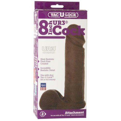 Doc Johnson Vac-U-Lock - The Realistic Cock - ULTRASKYN - 8 Inch - F-Machine and Vac-U-Lock Harness Compatible Dildo - Chocolate