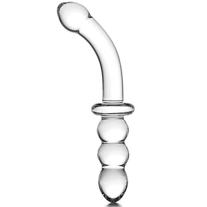 Small Crystal Glass Thin Curved Pleasure Cute Double-Ended Anal Plug Beads Dildo, Beginner Massager Anal Sex Toy Men and Women M