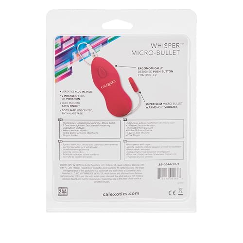 Calexotics Whisper Micro Bullet - Self Heating Wired Pocket Bullet Vibrator - Remote Control Sex Toys For Couples - Adult Egg Ma