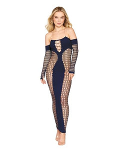 Bodystocking Gown W/ Opaque Front & Back Denim O/S