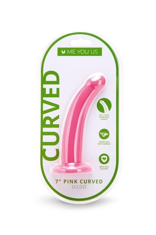 Me You Us Pink Curved Silicone Dildo 7in