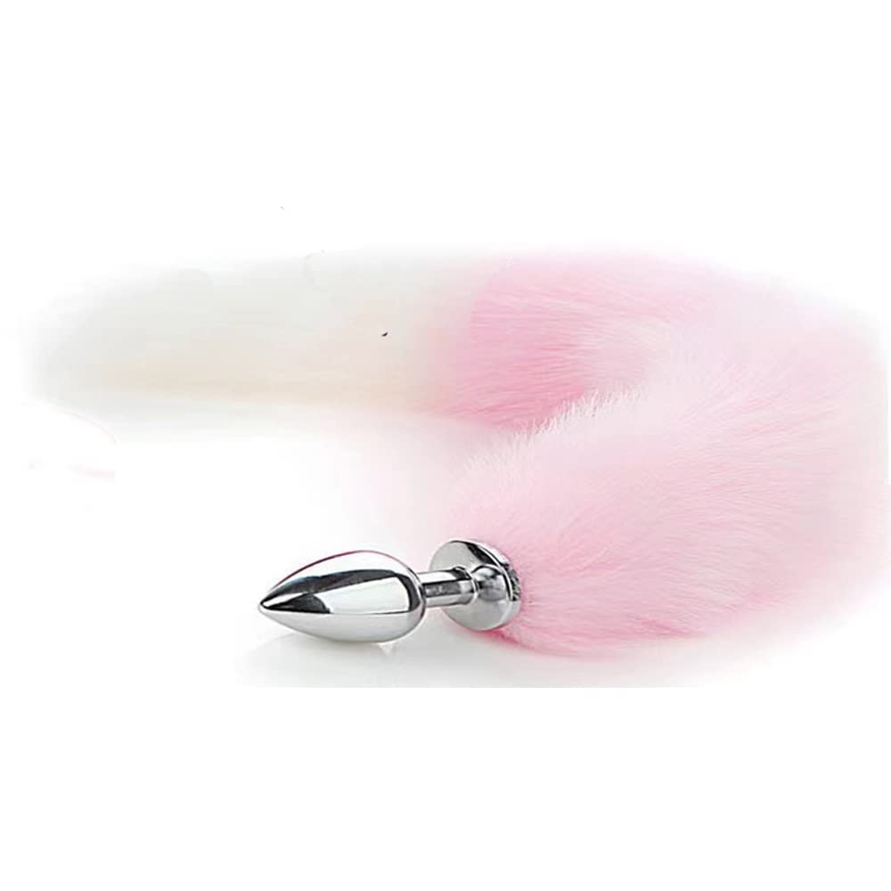 OOIIXX Anal Plug with Sexy Tail for Cosplay, Adult Sex Toys of Stainless Steel Anal Plug (Pink, Medium)