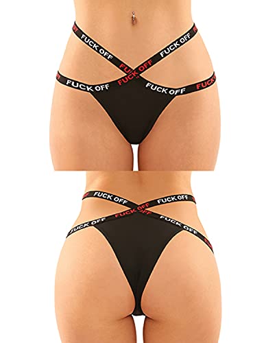 Vibes Fuck Off Lace Panty&Thong Qs Black