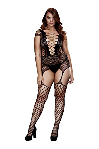 Corset Front Suspender Fishnet Bodysuit - Black Q/S