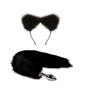 OOIIXX Anal Plug with Sexy Tail for Cosplay, Adult Sex Toys of Stainless Steel Anal Plug (Black Kit, Large)