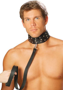 Leather Collar W/Studs And O - O/S - Black