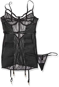 Dg Bondage Garter Slip W/ G-Strng Blk Xl