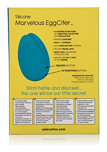 Calexotics Mini Marvels Marvelous Eggciter - Silicone Waterproof Compact Vibrator - 10 Function Rechargeable Vibe - Adult Sex Toy Massager For Couples - Blue