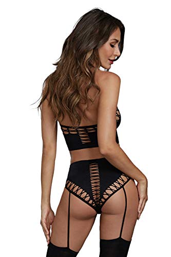 Dreamgirl Womens Bralette Set Hosiery, Black, One Size Us
