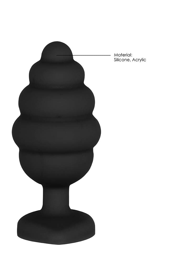 Ouch XLarge Ribbed Diamond Heart Plug BL