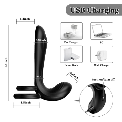 Couple Vibrator With Dual Penis Ring, 10 Vibrating Mode G-Spot And Clitor Simulator 3 In 1 Vibrator Rechargeable Waterproof Adult Sex Toy With Remote Control For Couple