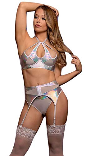 Ms Oil Slick Halter Garter& Panty Sil Lx