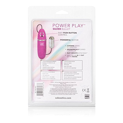 Calexotics Power Play Wired Remote Control Bullet Vibrator - Waterproof Sex Toys For Couples - Adult Vibe Egg Massager - Silver