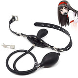 BDSM SM Open Mouth Gag Inflatable Silicone Ball Gag Mouth Plug with Lock for Men Women Gay, Adjustable Fetish Head Harness for A