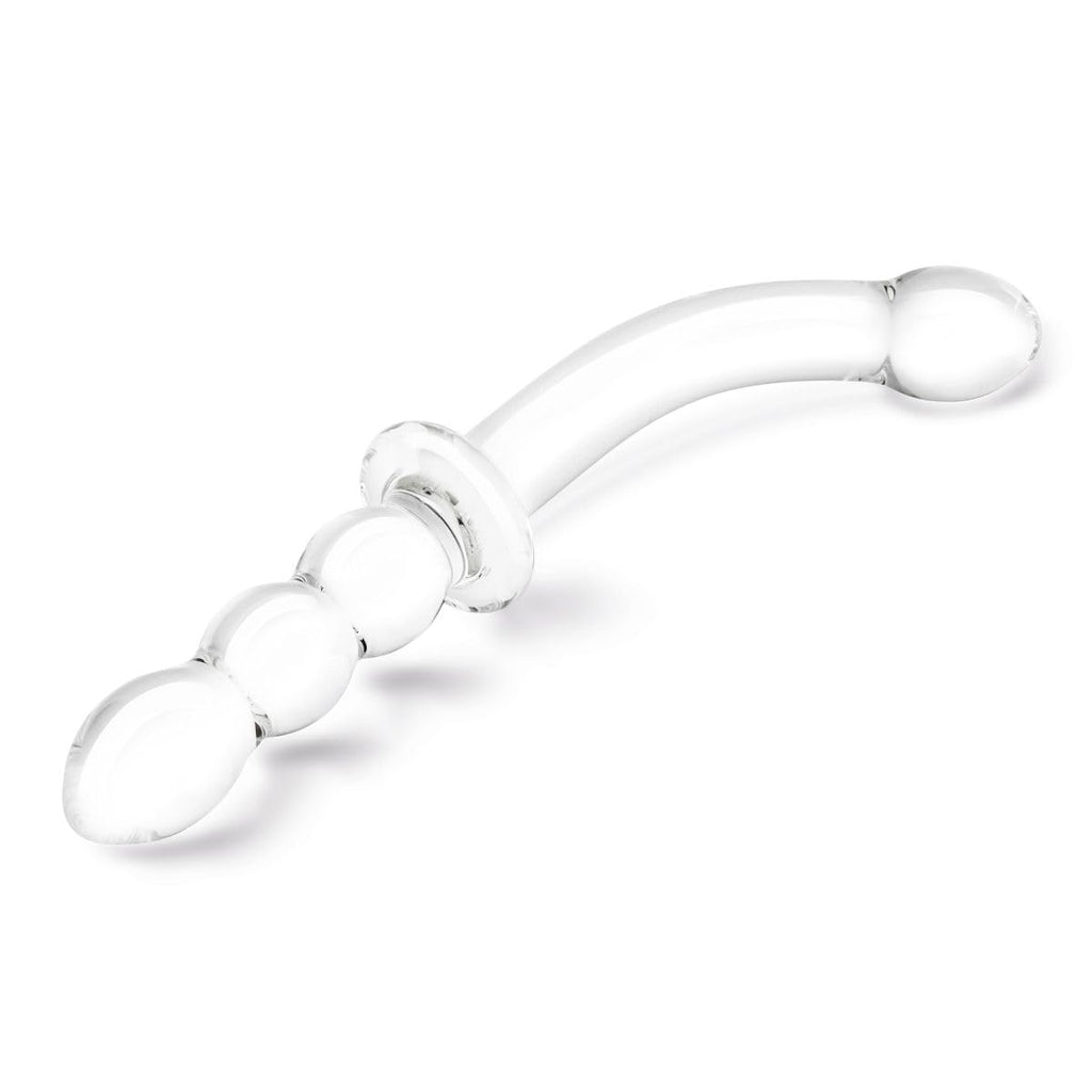 Glas 12In Girthy Ribbed G-Spot Glass Dildo W/ Handle Grip