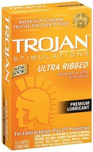 Trojan Stimulations Ultra Ribbed (12 Latex Condoms)