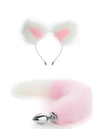 OOIIXX Anal Plug with Sexy Tail for Cosplay, Adult Sex Toys of Stainless Steel Anal Plug (White-Pink Kit, Medium)