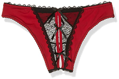 Rene Rofe Womens Crotchless Frills Panty, Red, Medium/Large