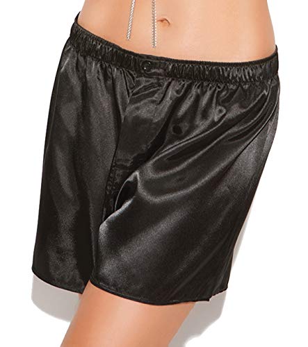 Elegant Moments Womens Serena Charmeuse Satin Boxer Short, Black, Medium