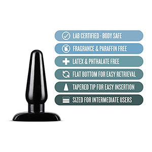 Blush Anal Adventures Basic Butt Plug - 4 3/4 Inch Medium Easy To Insert Smooth Latex Free Pleasure Intermediate Advanced Adult Toy - Comfortable Anchor Base - Sex Toys For Women Men Couples - Black