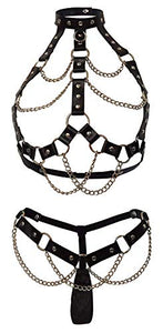 Leather Chain Bra And Thong Black O/S