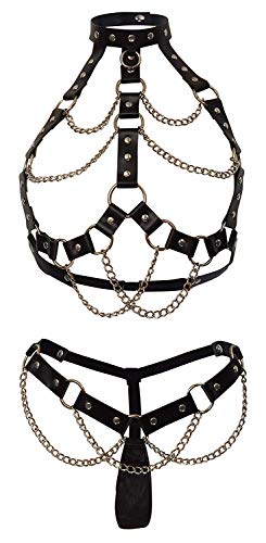 Leather Chain Bra And Thong Black O/S