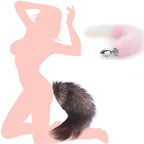 OOIIXX Anal Plug with Sexy Tail for Cosplay, Adult Sex Toys of Stainless Steel Anal Plug (Pink-White Kit, Large)