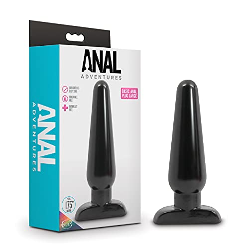 Blush Anal Adventures Basic Butt Plug - 6 1/2 Inch Large Easy To Insert Smooth Latex Free Pleasure Advanced Adult Toy - Comfortable Anchor Base - Sex Toys For Women Men Couples - Black