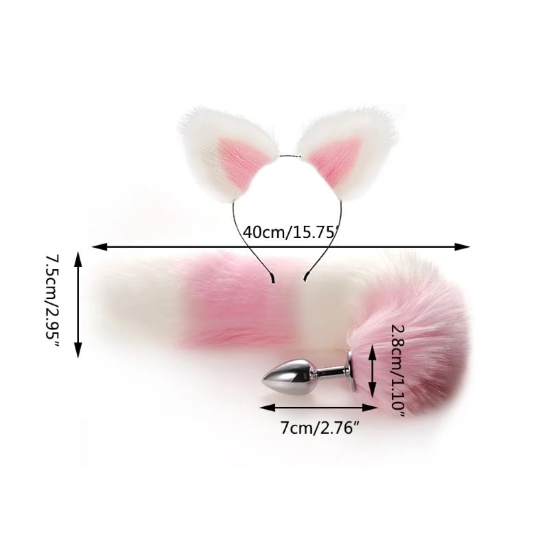Butt Plug Tail Plug, Cute Fox Tail Plug Tail with Small Butt Plug Nipple Clamp Cat Ears Headband Metal Anal Sex Toys for Women M