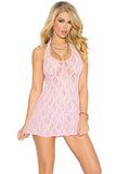 Elegant Moments Lace Wireless Halter Chemise Set, One Size, Baby Pink