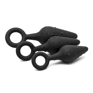 FST Silicone Anal Plug Training Set 3 Sizes with Tapered Top and Safety Ring Butt Plug Kit for Prostate Massage G-Spot Stimulati