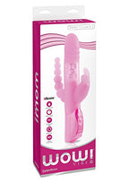 Pipedream Wow Vibe Triple Ecstasy 2 Silicone Rabbit,Waterproof, Pink