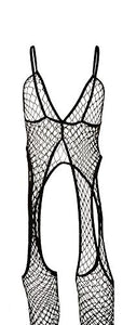 Diamond Net Suspender Bodystoc Black Q/S