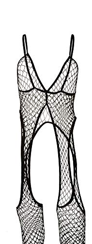 Diamond Net Suspender Bodystoc Black Q/S