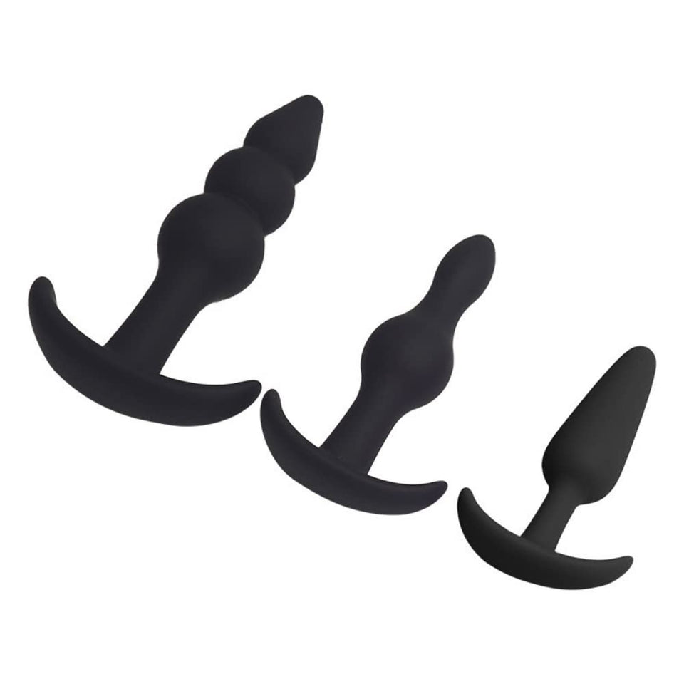 Silicone Anal Plug Pack of 3 Silicone Anal Beads Plugs Kit Trainer Set for Beginners Advanced Users with Flared Base Prostate Se