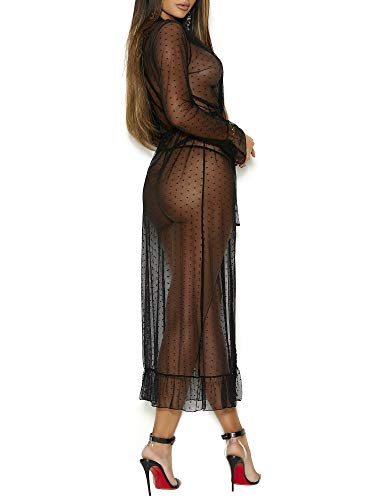 Dotted Mesh Robe & Panty Black 3X