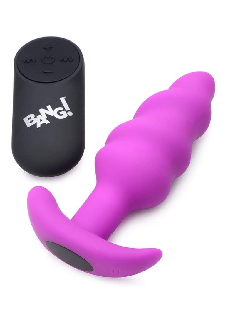 Bang Bang Remote Control 21X Vibrating Silicone Swirl Butt Plug - Purple