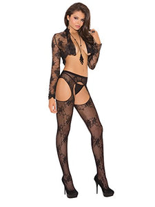Elegant Moments Women'S Lace Suspender Pantyhose, Black, One Size
