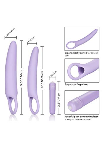 Calexotics Dr Laura Berman Intimate Basics Isabelle - 2 Piece Vibrating Silicone Dilators Set With Ergonomic Finger Loop - Waterproof Fetish Sex Toys For Couples - Purple