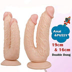 Realistic Dildo Double Head Dildo with Strong Suction Cup Base Big Cock Curved Shaft Dual Layer Dicks for Pussy Vagina Anal Stim