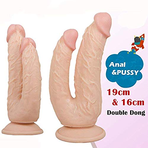 Realistic Dildo Double Head Dildo with Strong Suction Cup Base Big Cock Curved Shaft Dual Layer Dicks for Pussy Vagina Anal Stim