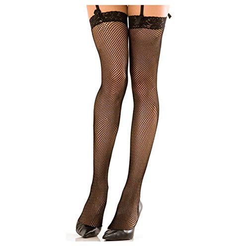 Lace Top Fishnet Thigh Highs Black Os