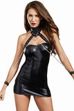 Dreamgirl Womens Leather-Look Knit Collared Chemise With Chain Restraints, Black, One Size