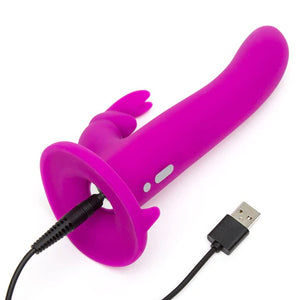 Happy Rabbit Silicone Rechargeable Vibrating Strap On Harness Set - Purple