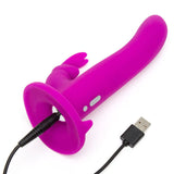 Happy Rabbit Silicone Rechargeable Vibrating Strap On Harness Set - Purple