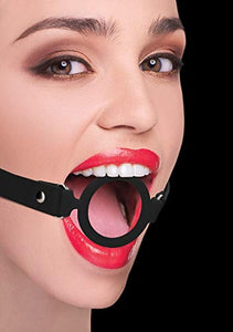 Silicone Ring Gag  W/ Leather Straps Blk