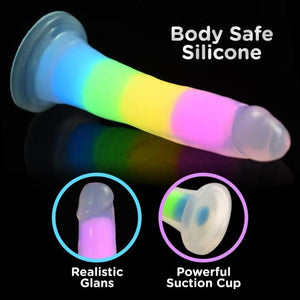 Lollicock 7In Glow In The Dark Rainbow Silicone Dildo