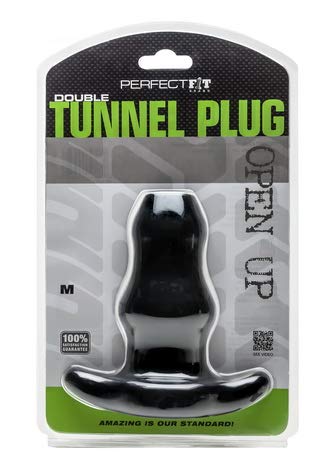 Perfect Fit Double Tunnel Plug, Hollow Butt Plug, Pfblend, Tpr/Silicone, Use For Anal Training, Black, Medium